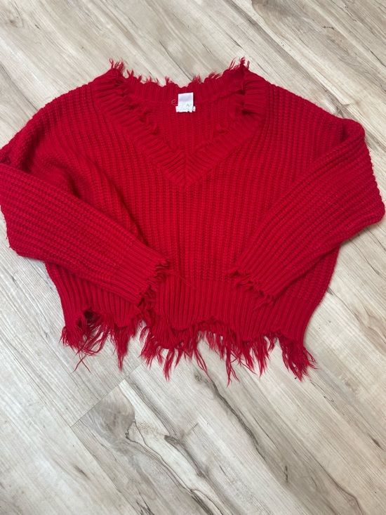Main Strip Sweaters - Main Strip Red Distressed V-Neck Sweater